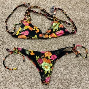 Pakaloha Braided Black/Floral Lanikai Bikini